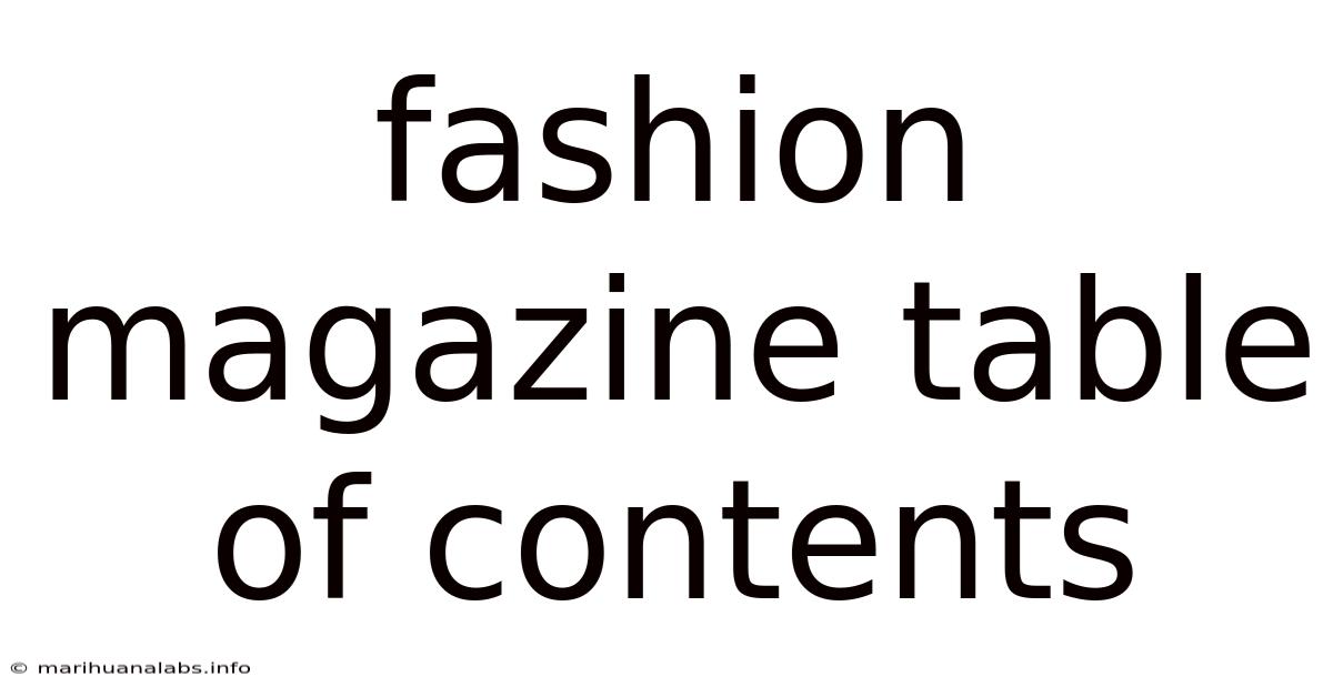 Fashion Magazine Table Of Contents