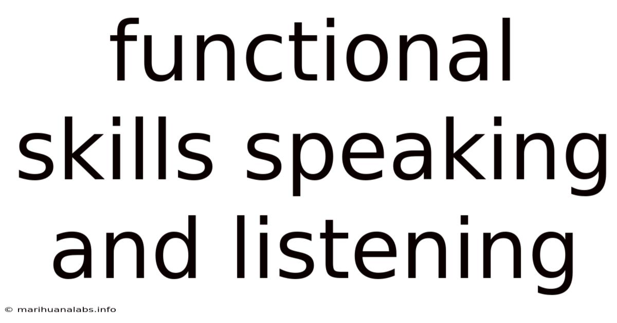 Functional Skills Speaking And Listening
