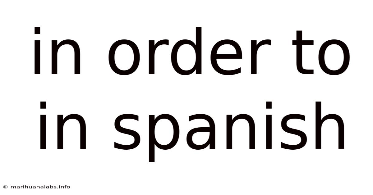 In Order To In Spanish