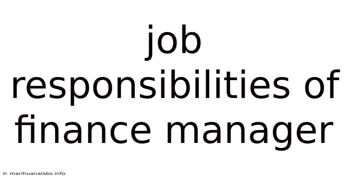 Job Responsibilities Of Finance Manager