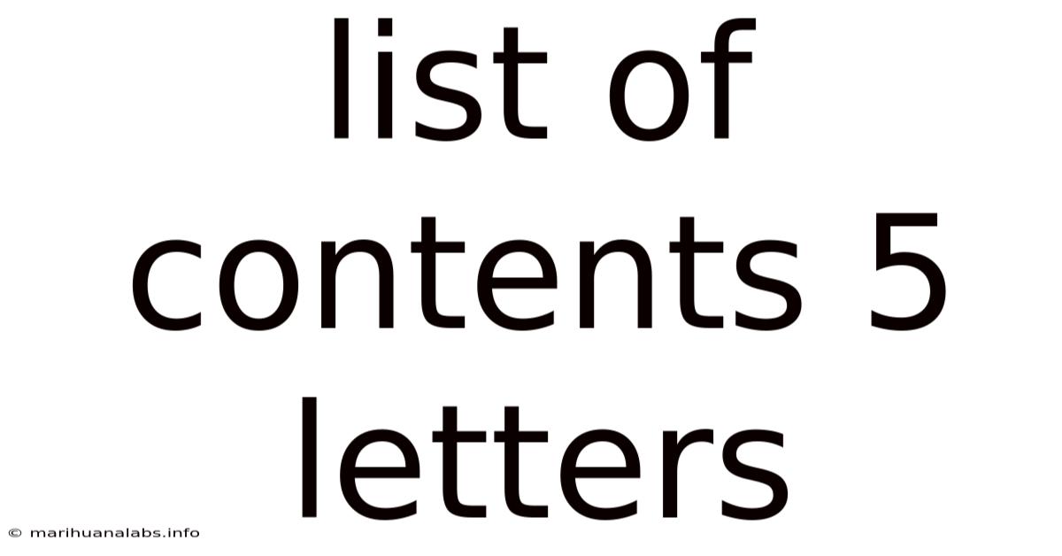 List Of Contents 5 Letters