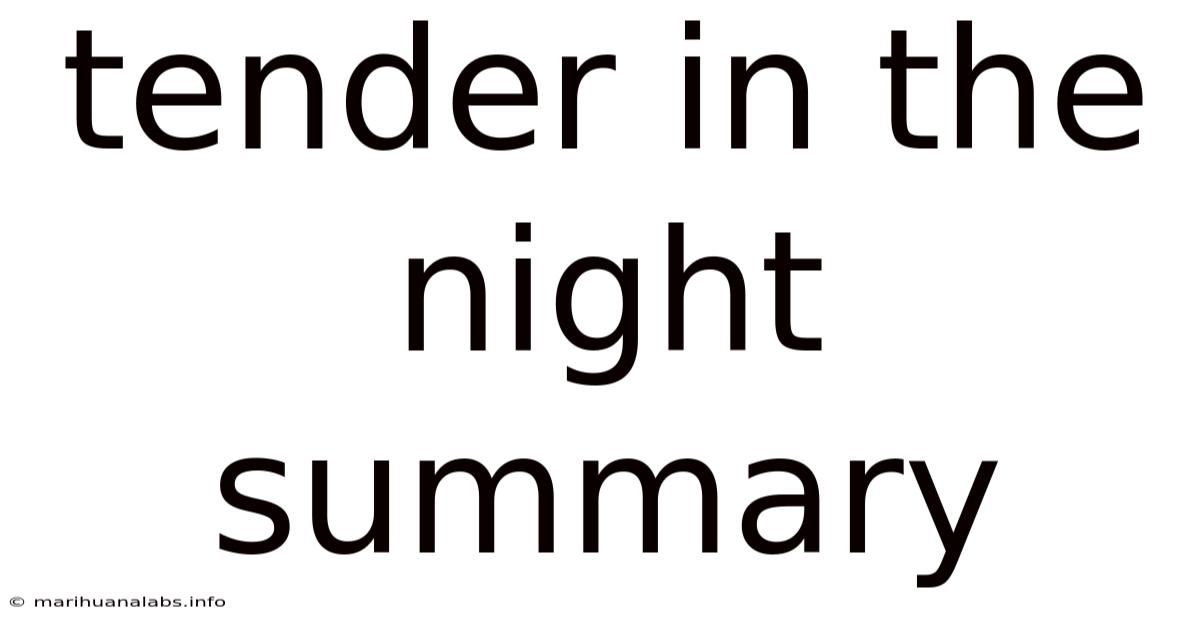 Tender In The Night Summary
